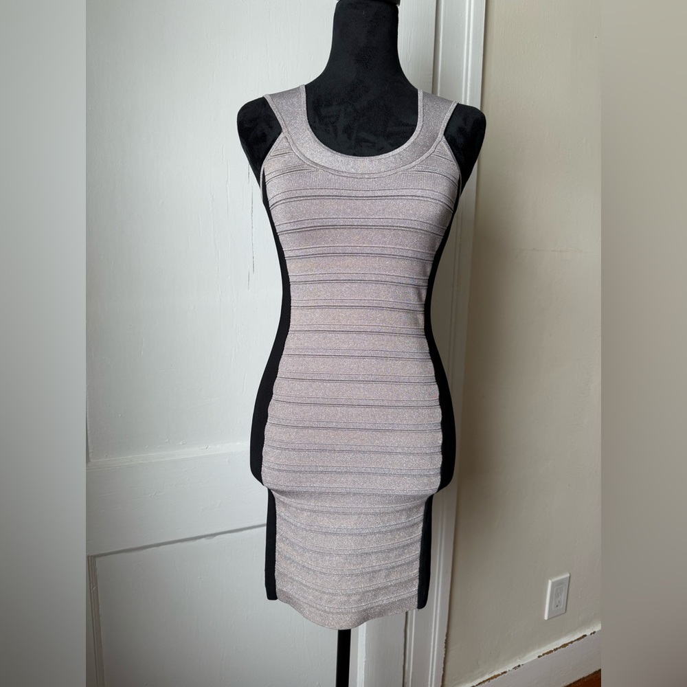 Express Black and Gray Striped Mini Dress